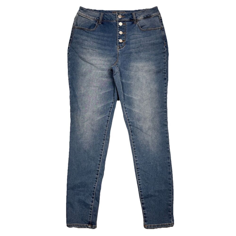 Maurices Jeans Womens L High Rise Button Fly Skinny Blue Denim Measures 30 x 29